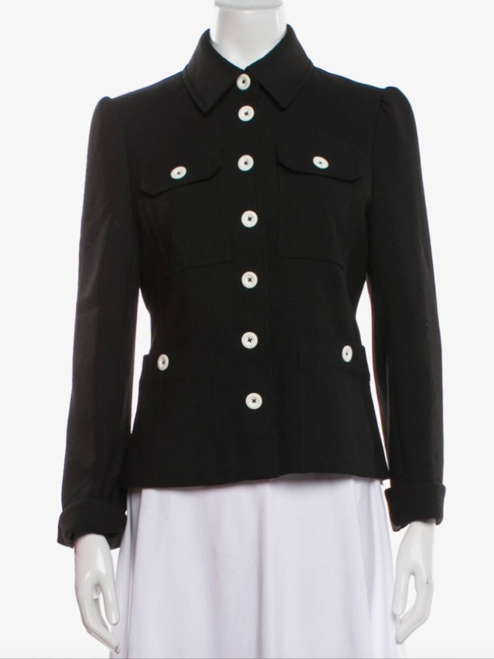 ME+EM Tailored Black Jacket with White Buttons and Removable Belt US Size 6